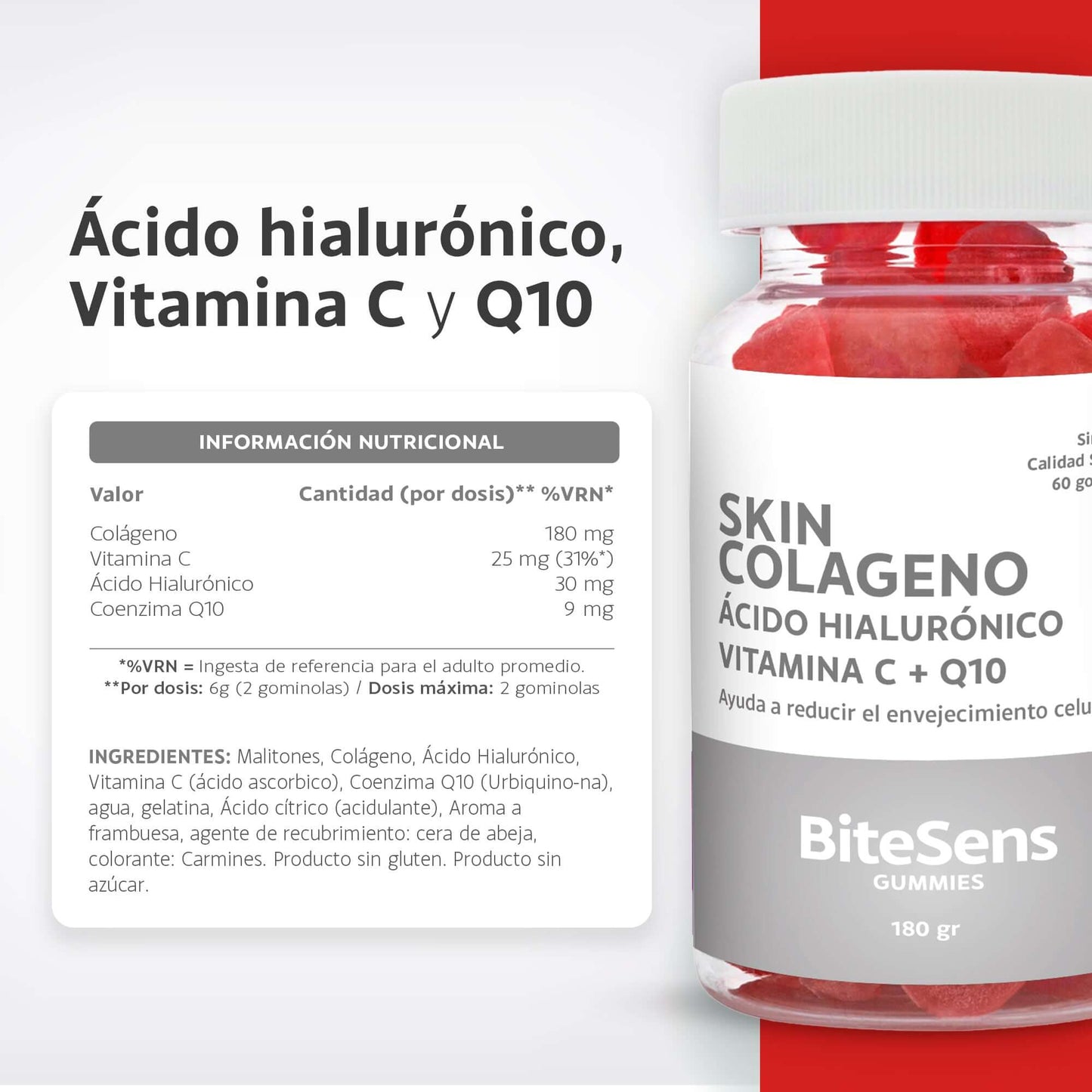 Antiedad - Skin Colágeno + Ácido Hialurónico + Q10 - Bitesens